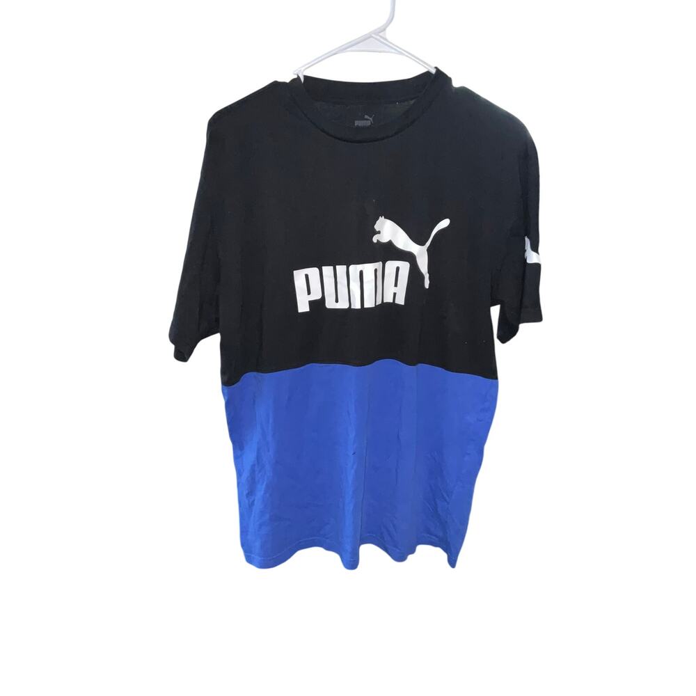 Puma T-Shirt Power Black Blue Colorblock T-Shirt Short Sleeve Size M